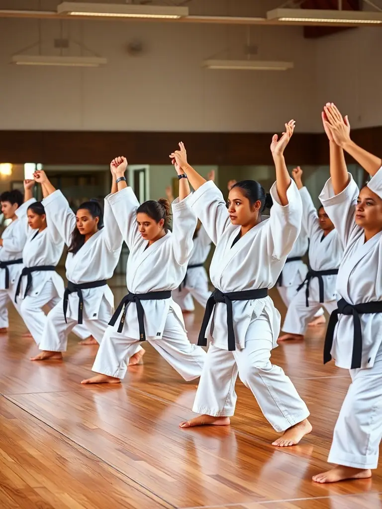 A diverse group of Judo practitioners participating in a Judo workshop at DOJO-CLOVIS, learning specialized techniques from a guest instructor.