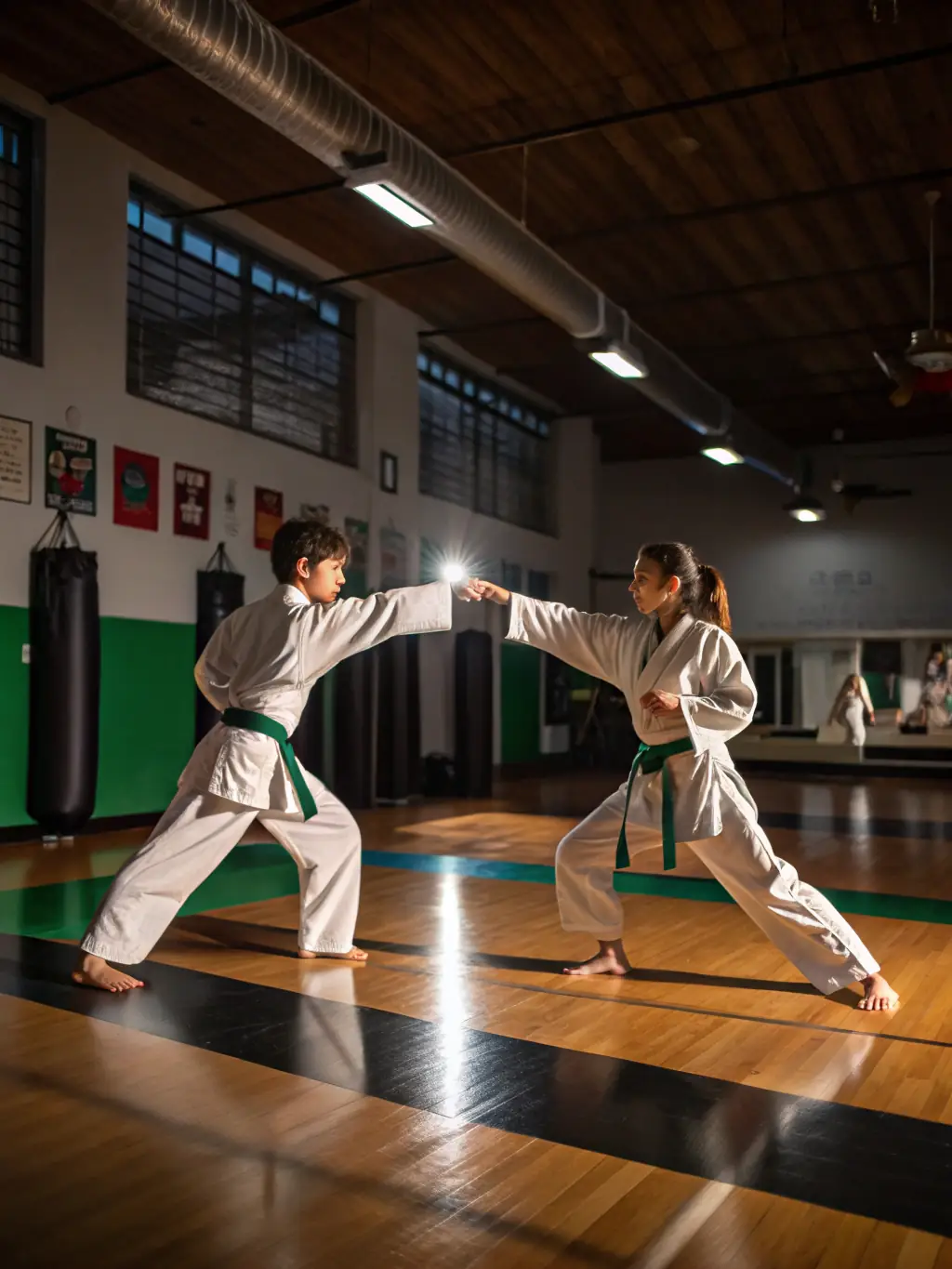 Teenagers practicing a Judo sparring match in a safe and controlled environment at DOJO-CLOVIS.