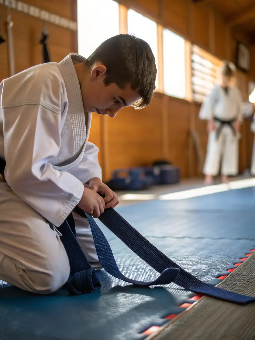 A student demonstrating improved confidence and posture after consistent Judo training, showcasing the personal development aspect of DOJO-CLOVIS's programs.